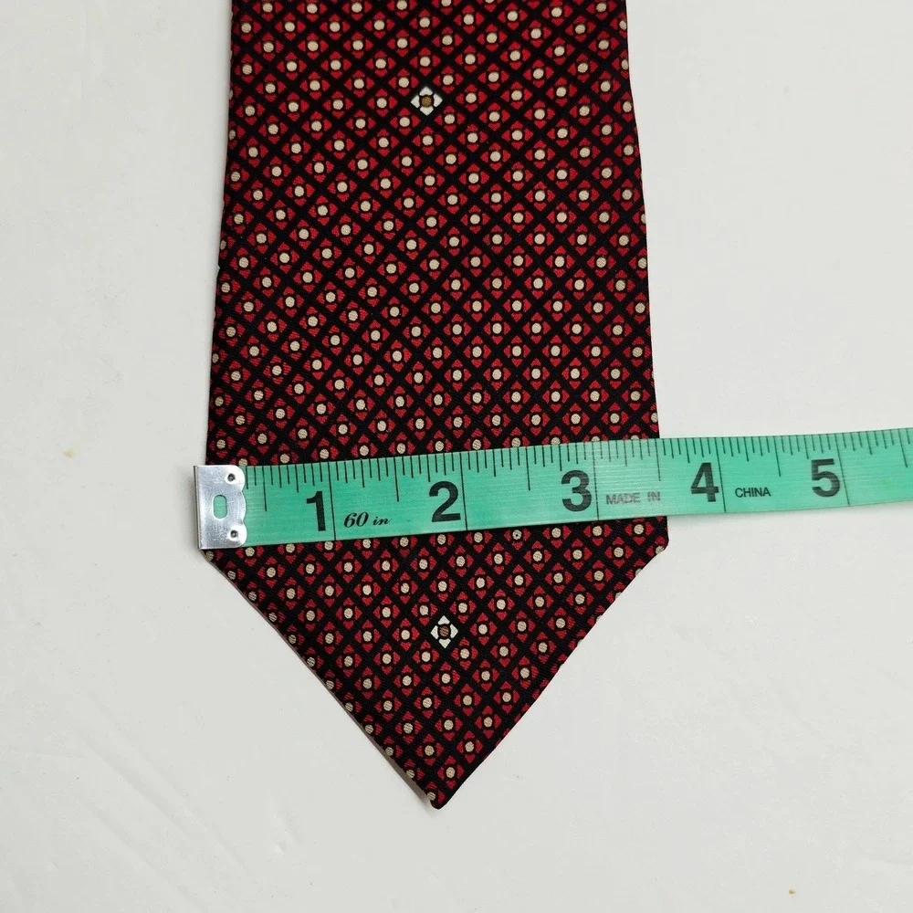 Yves Saint Laurent Silk Necktie Mens OS Red Black Geometric Medallion YSL